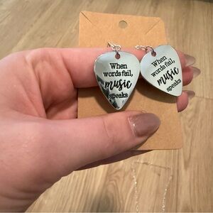 Guitar Pick Music Quote Earrings with Matching Necklace
